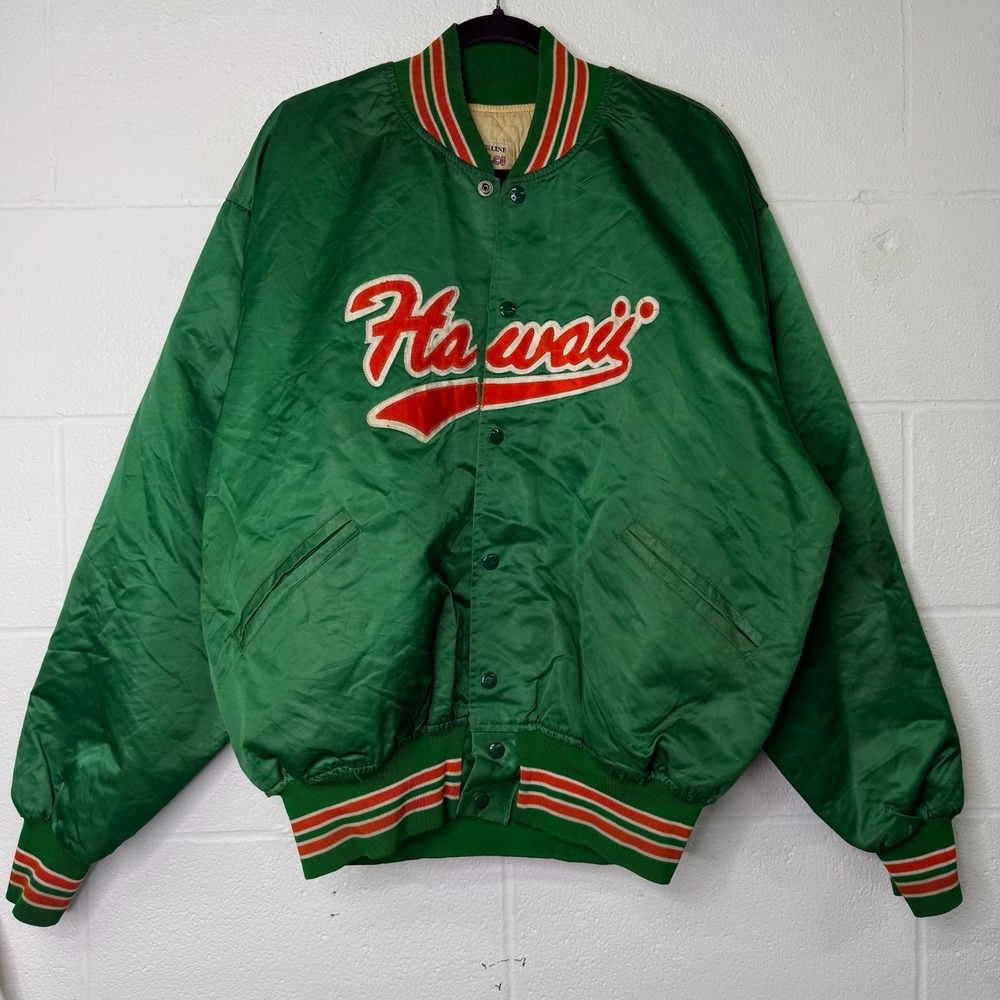VTG 80s 90s NCAA HAWAII RAINBOW WARRIORS FELCO SATIN JACKET Sz 2XL MADE IN USA